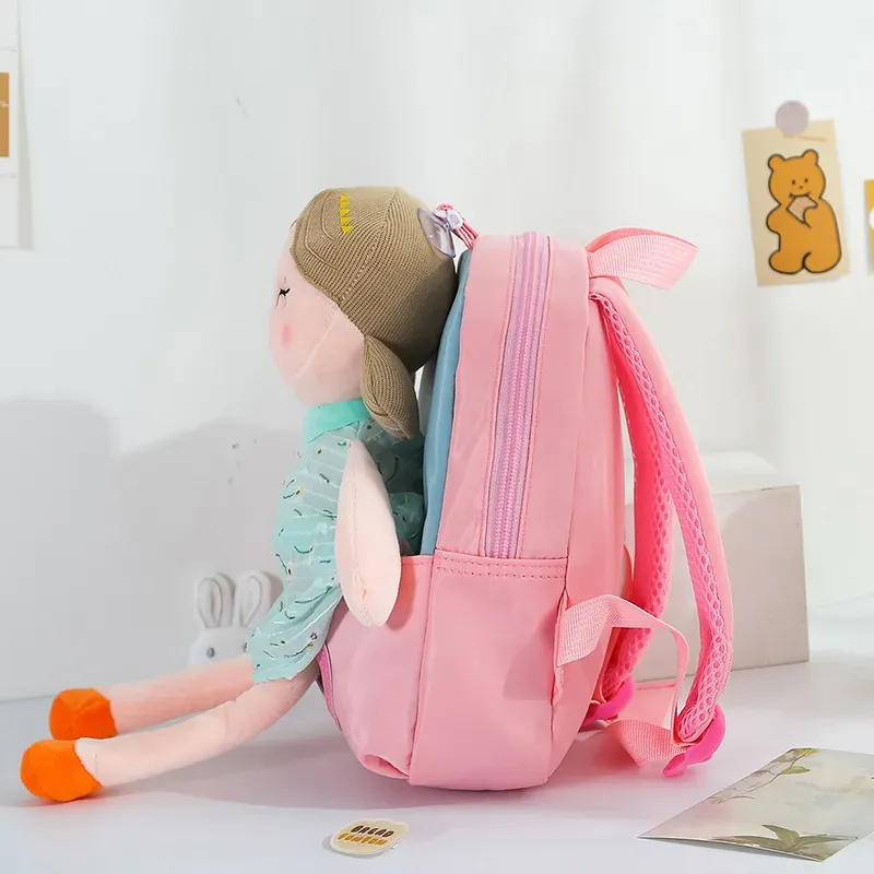 (Buy 1 Get 1) Kids Girls Cute Casual Colorblock Zipper Plush Doll School Backpack Bag