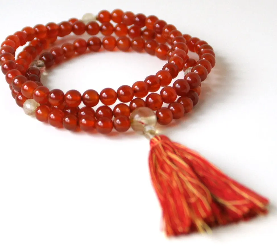 Carnelian Mala with Opalite Guru Bead and Spacers - OUT OF STOCK