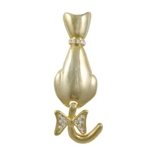 Cat with Crystal Collar and Moving Tail Brooch Pin - RAP111