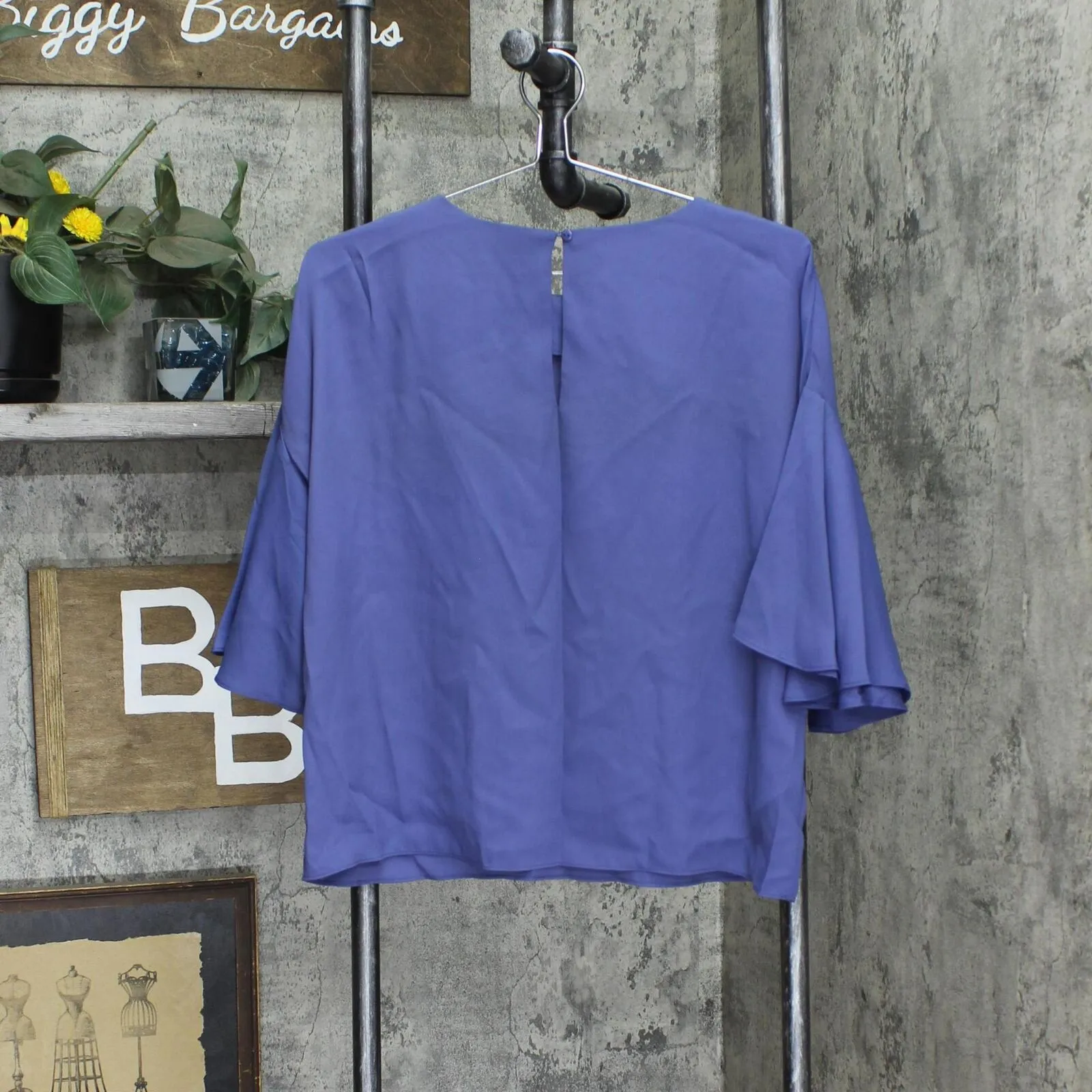 Catherine Malandrino Womens Woven Unlined Bell Sleeve Blouse Shirt Top Blue S