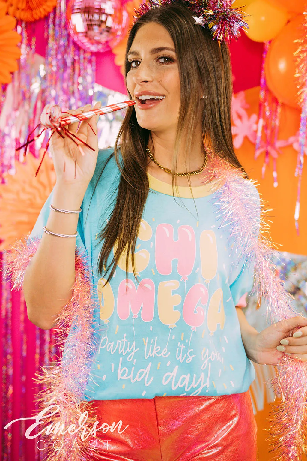 Chi Omega Bid Day Birthday Party Themed Colorblock Ringer