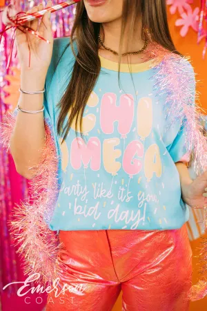 Chi Omega Bid Day Birthday Party Themed Colorblock Ringer