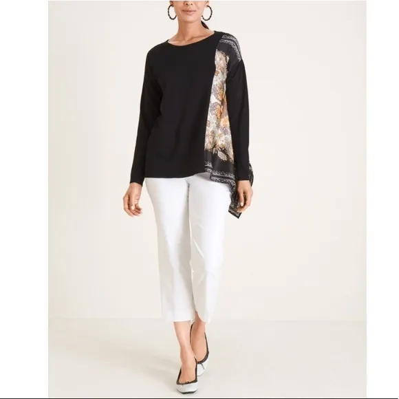 CHICO'S | Scarf-Detail Sweater Pullover Scarf Print