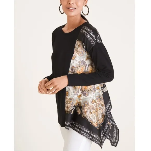 CHICO'S | Scarf-Detail Sweater Pullover Scarf Print