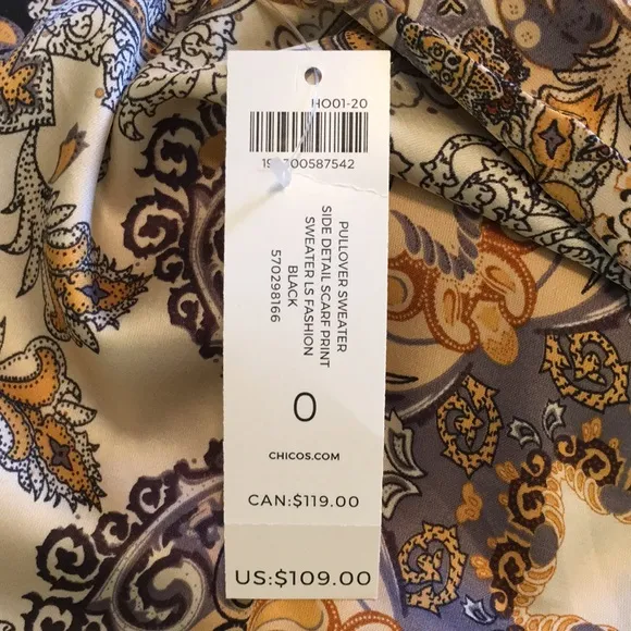 CHICO'S | Scarf-Detail Sweater Pullover Scarf Print