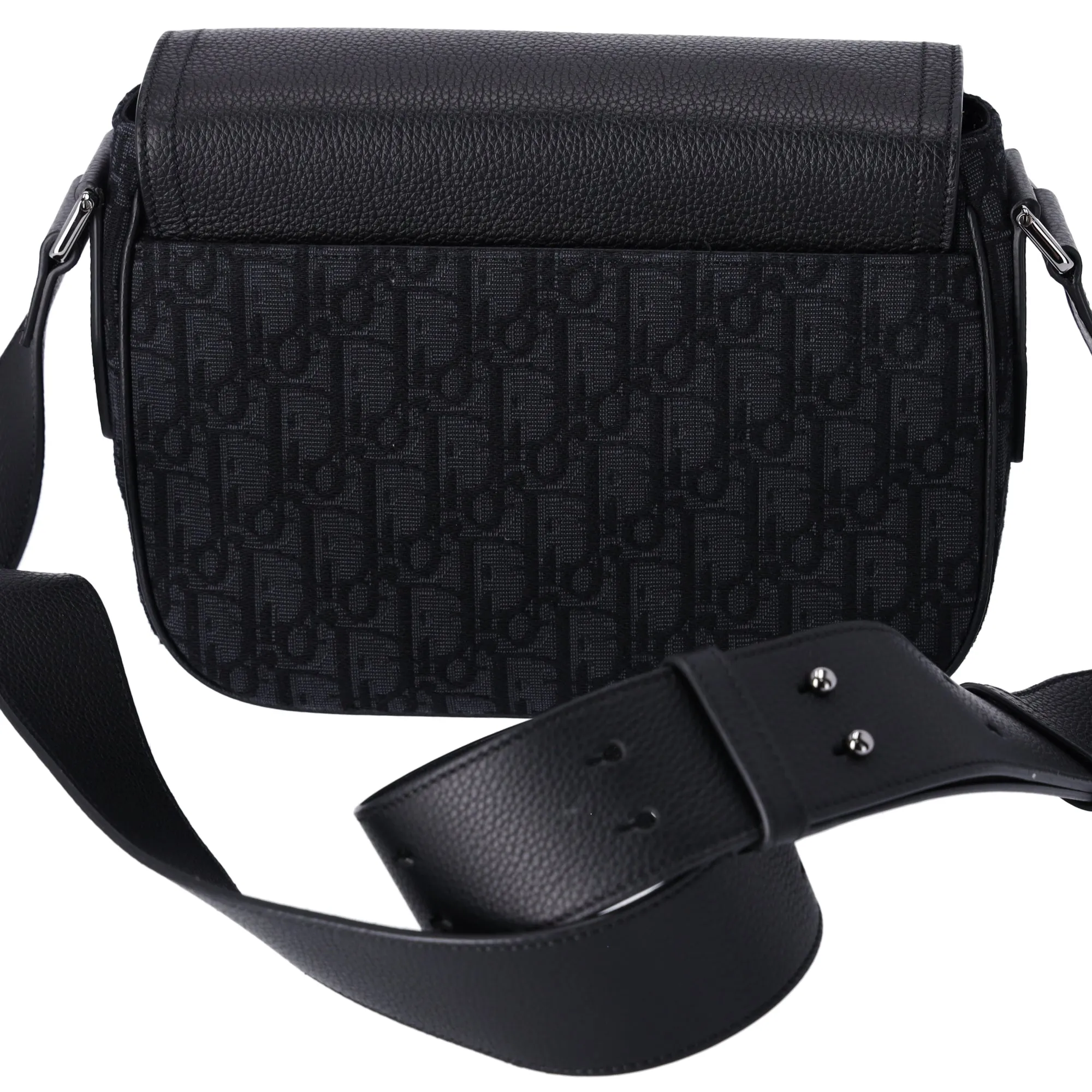 Christian Dior Saddle Mini Messenger Shoulder Bag Dark Gray Black Jacquard