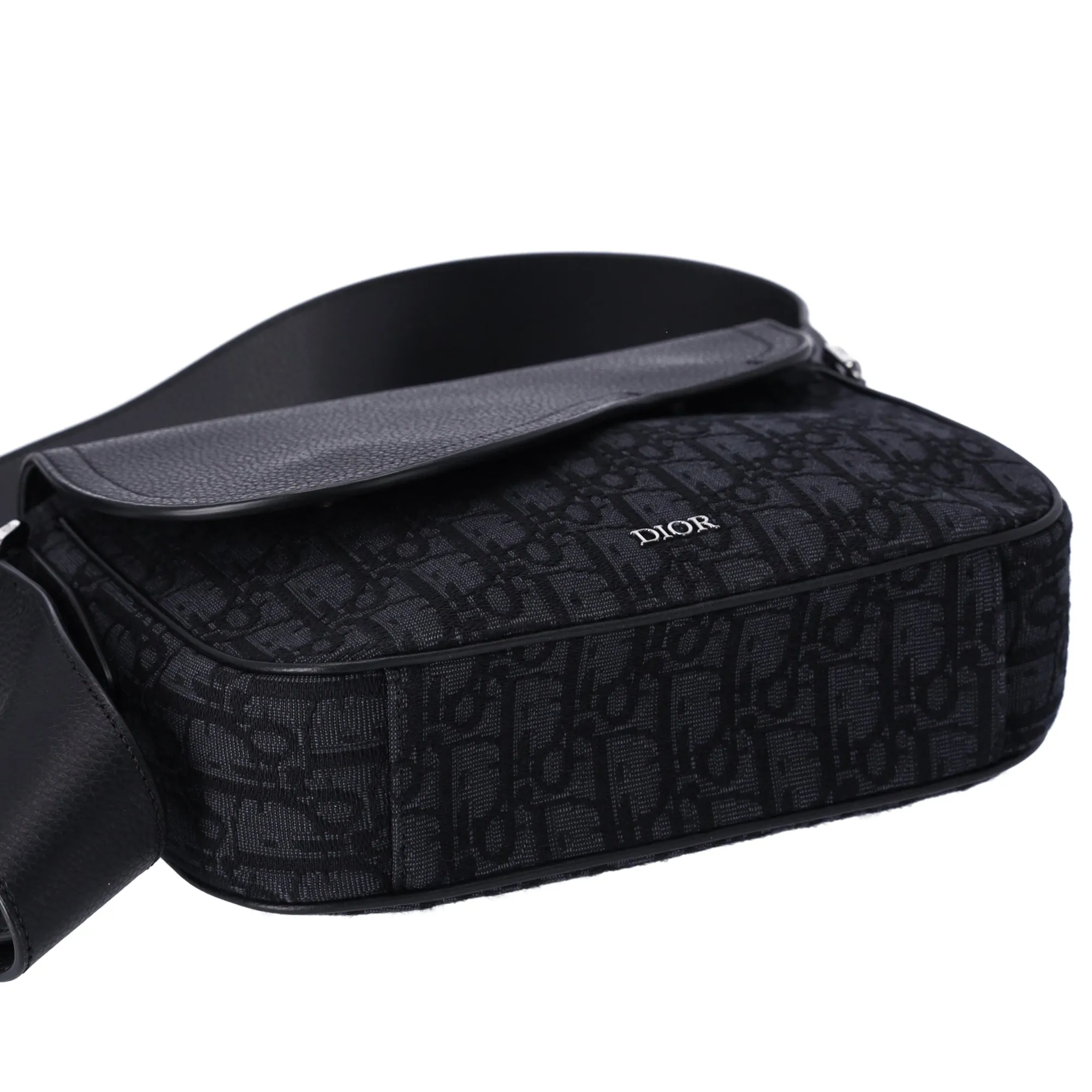 Christian Dior Saddle Mini Messenger Shoulder Bag Dark Gray Black Jacquard