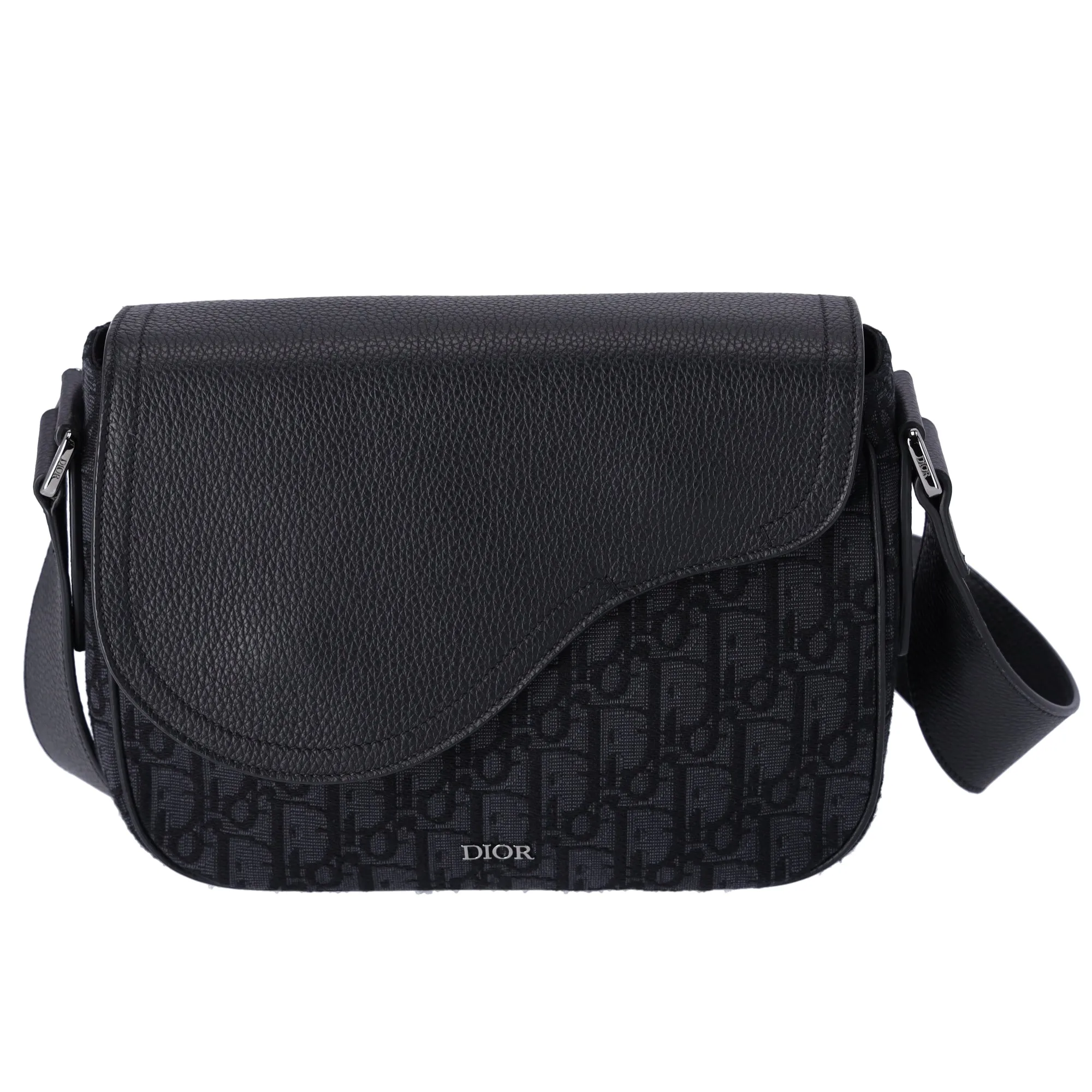 Christian Dior Saddle Mini Messenger Shoulder Bag Dark Gray Black Jacquard