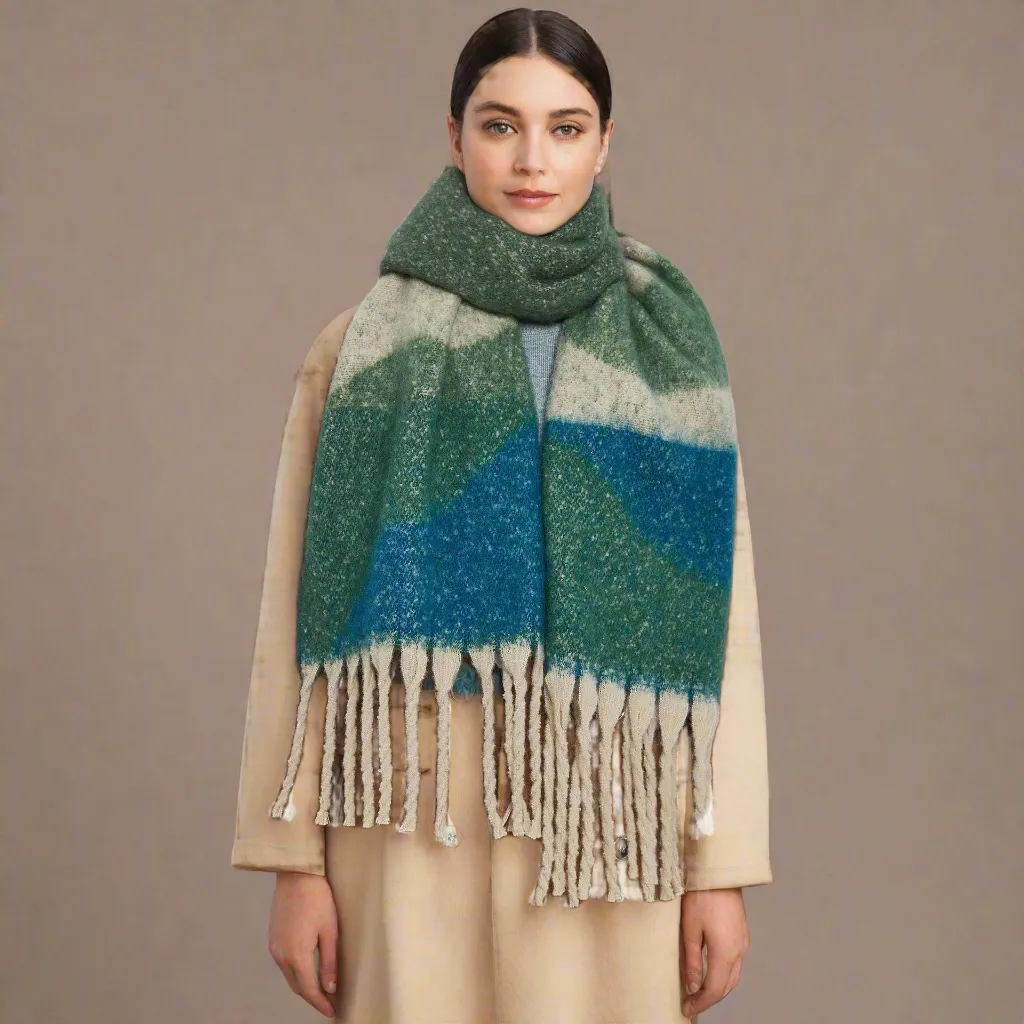 Chunky Abstract Fleece Scarf with Tassel