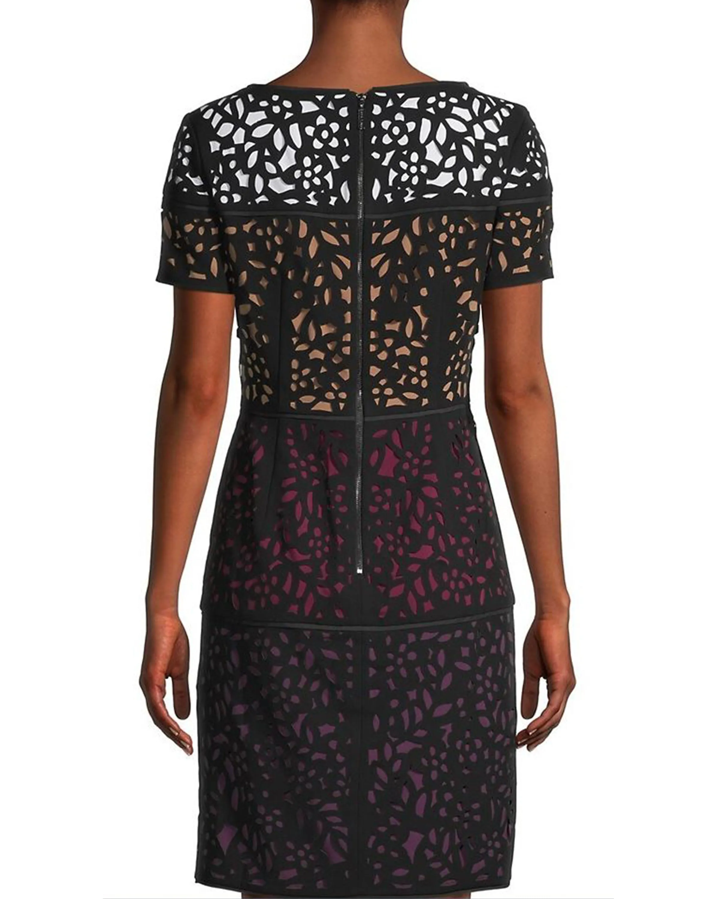 Colorblock Laser Cut Dress Dress in Berry