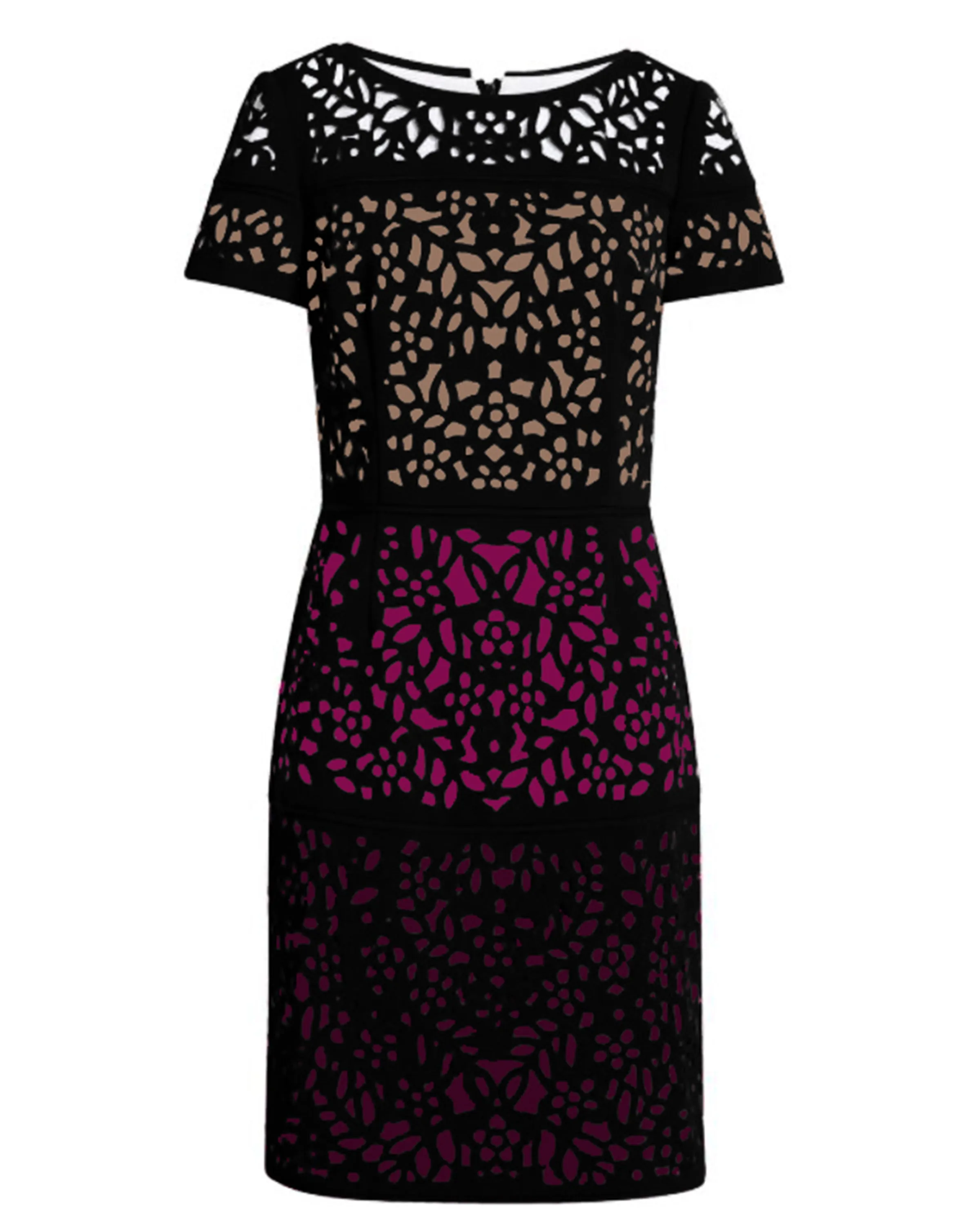 Colorblock Laser Cut Dress Dress in Berry