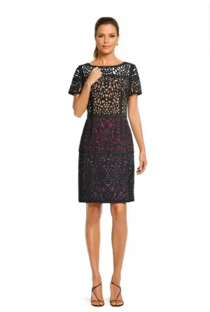 Colorblock Laser Cut Dress Dress in Berry