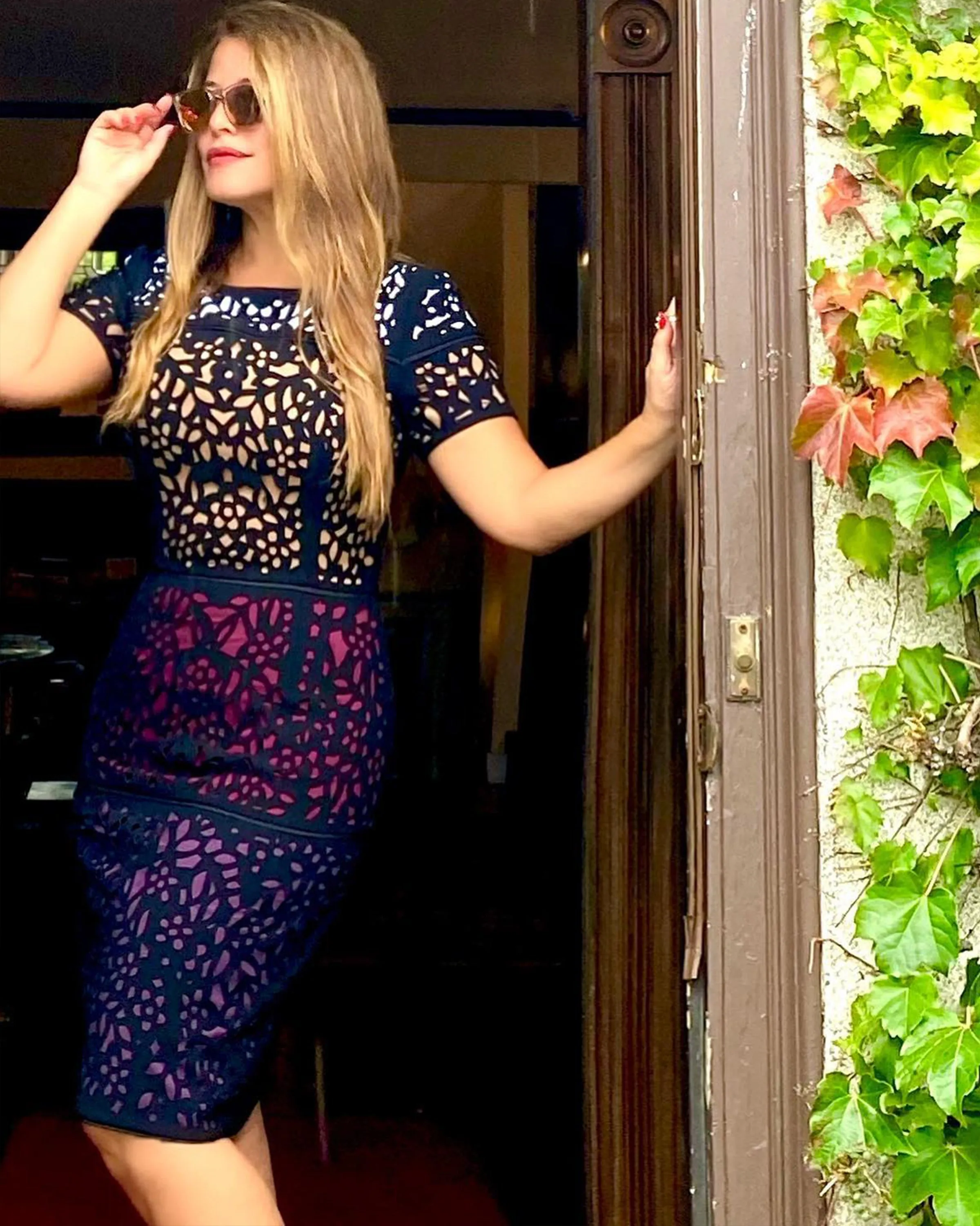 Colorblock Laser Cut Dress Dress in Berry