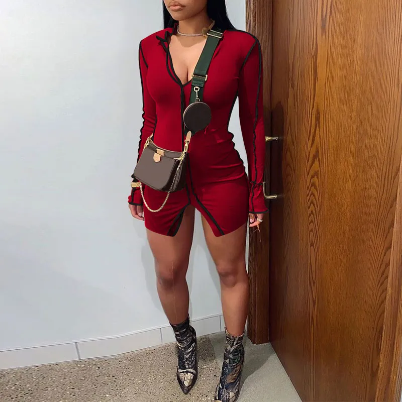 Colorblock Long Sleeve Bodycon Dress