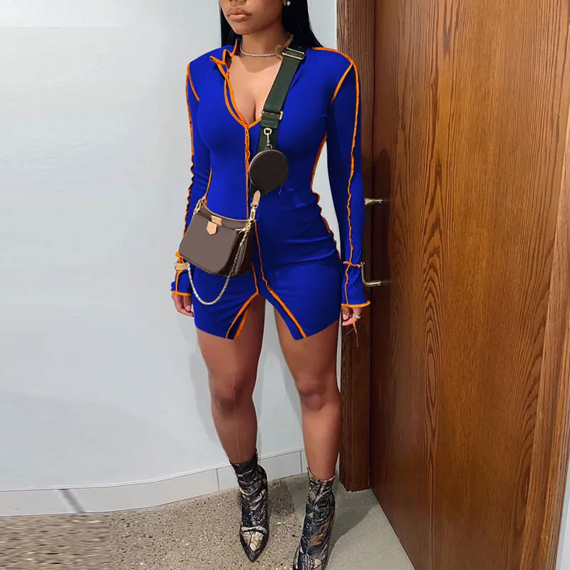 Colorblock Long Sleeve Bodycon Dress