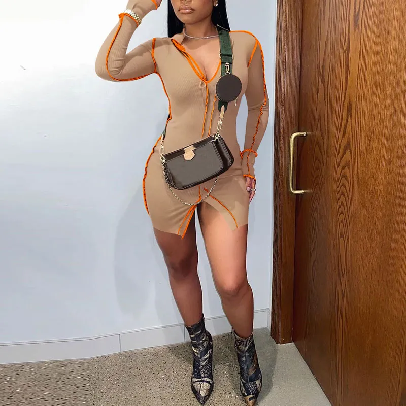 Colorblock Long Sleeve Bodycon Dress