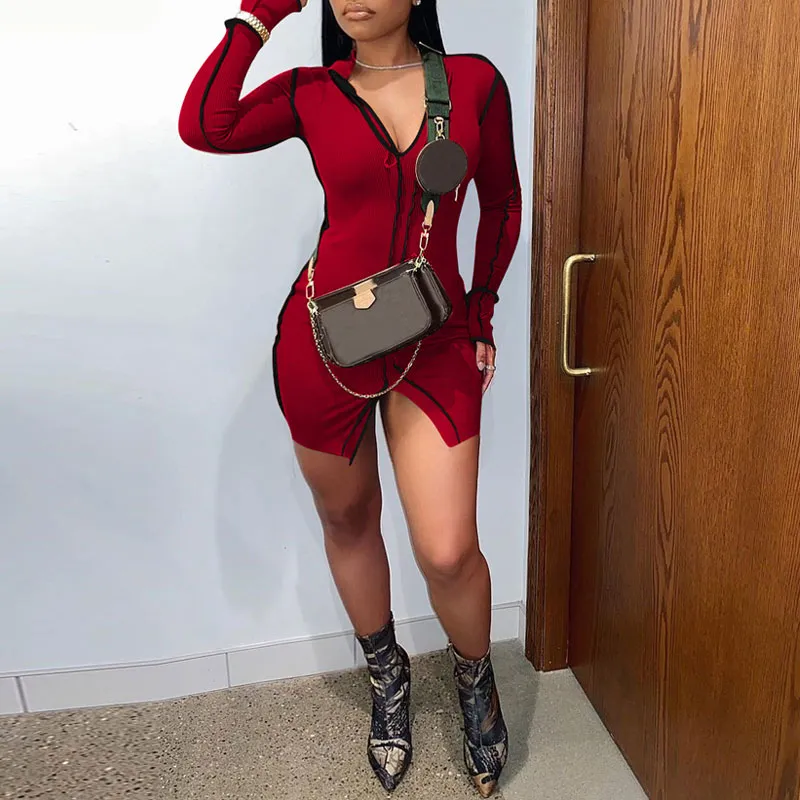 Colorblock Long Sleeve Bodycon Dress