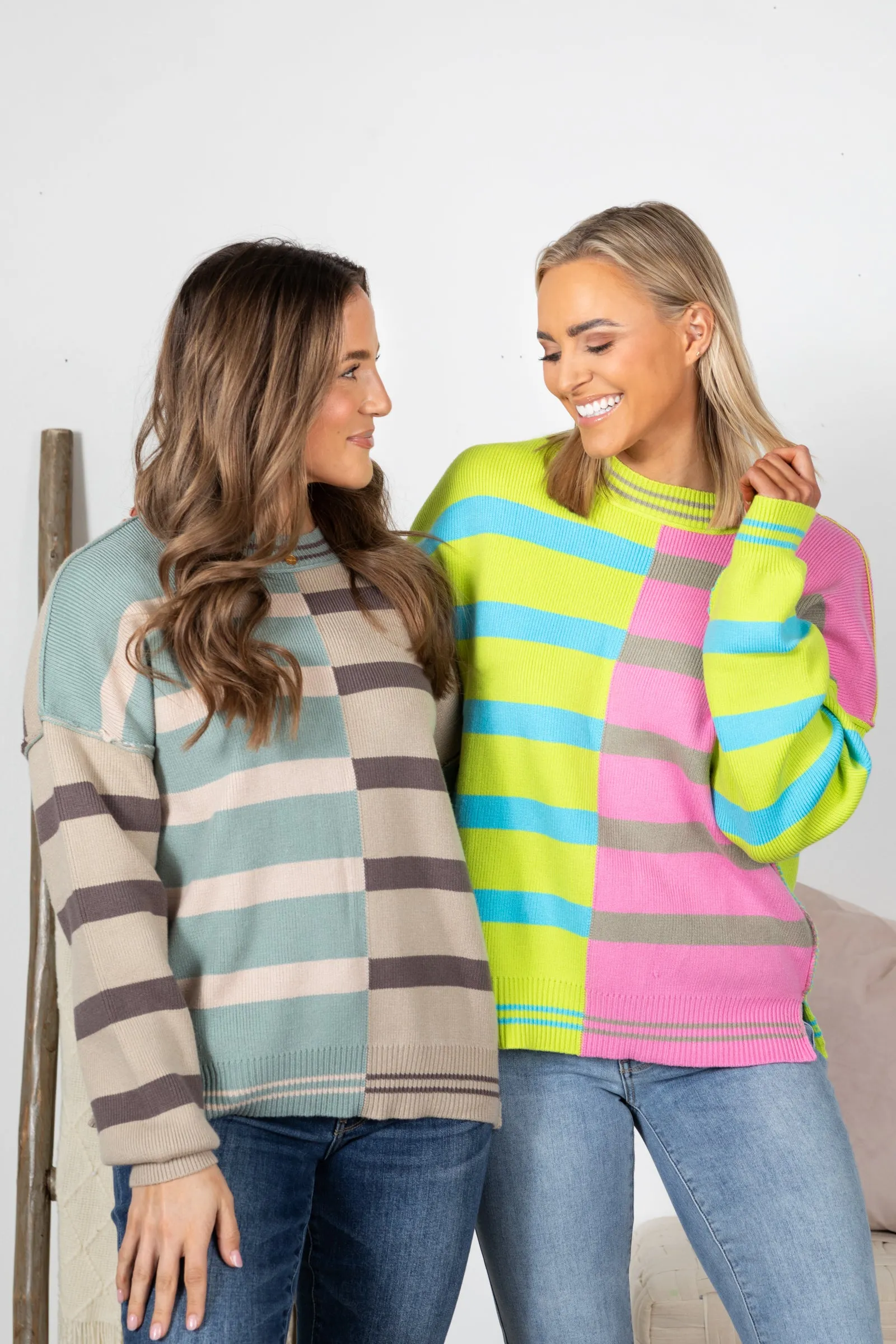 Colorblock Oversized Striped Knit Sweater