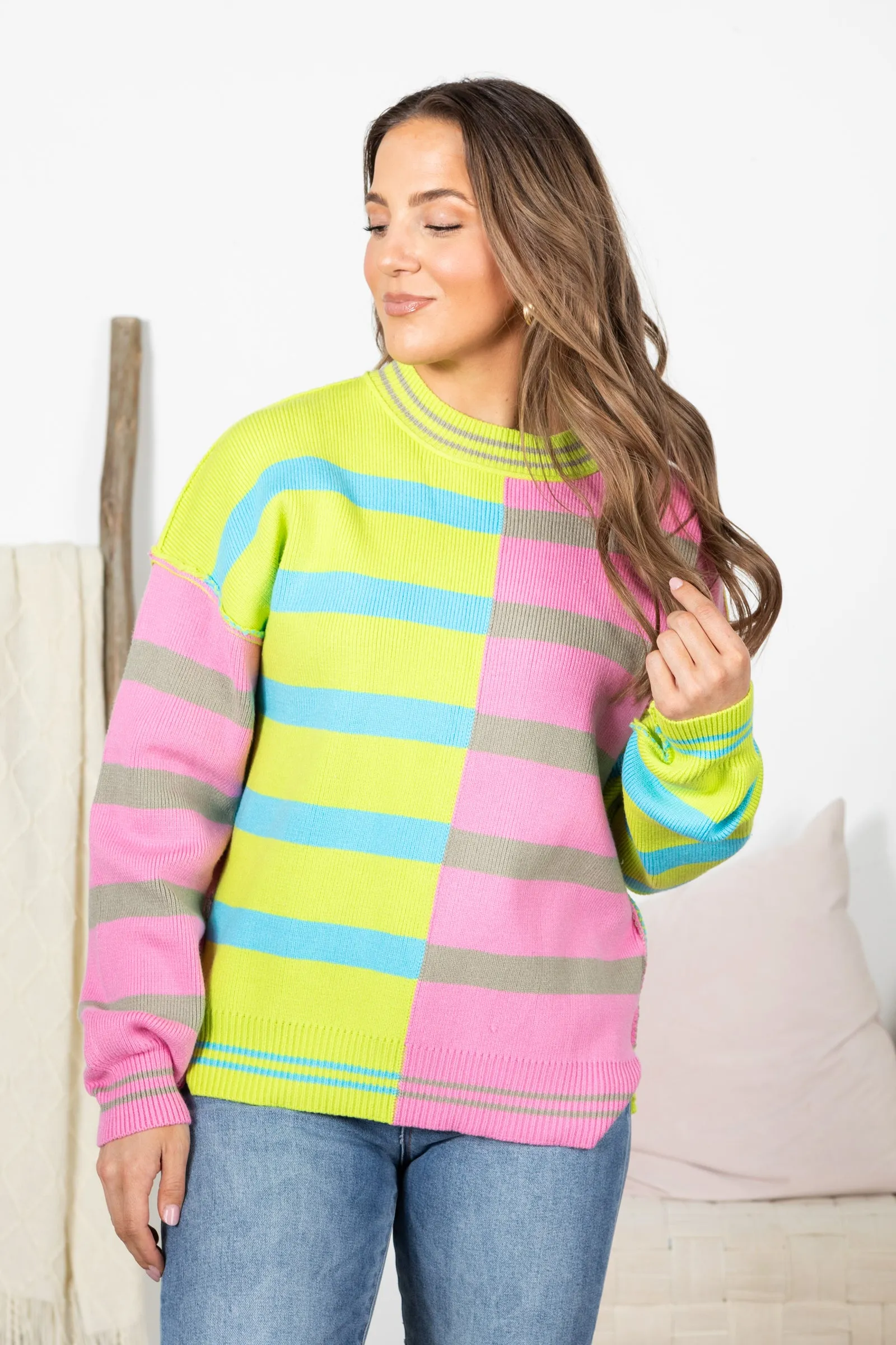 Colorblock Oversized Striped Knit Sweater