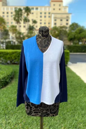 Colorblock Sweater in French Blue, White, and Navy