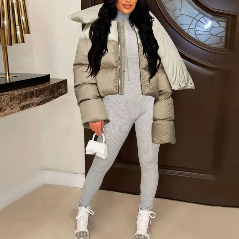 Colorblock Turtleneck Long Sleeve Cotton Jacket