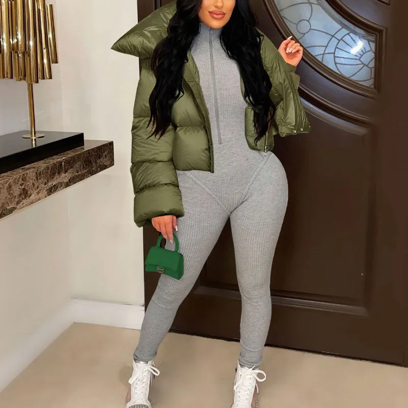 Colorblock Turtleneck Long Sleeve Cotton Jacket