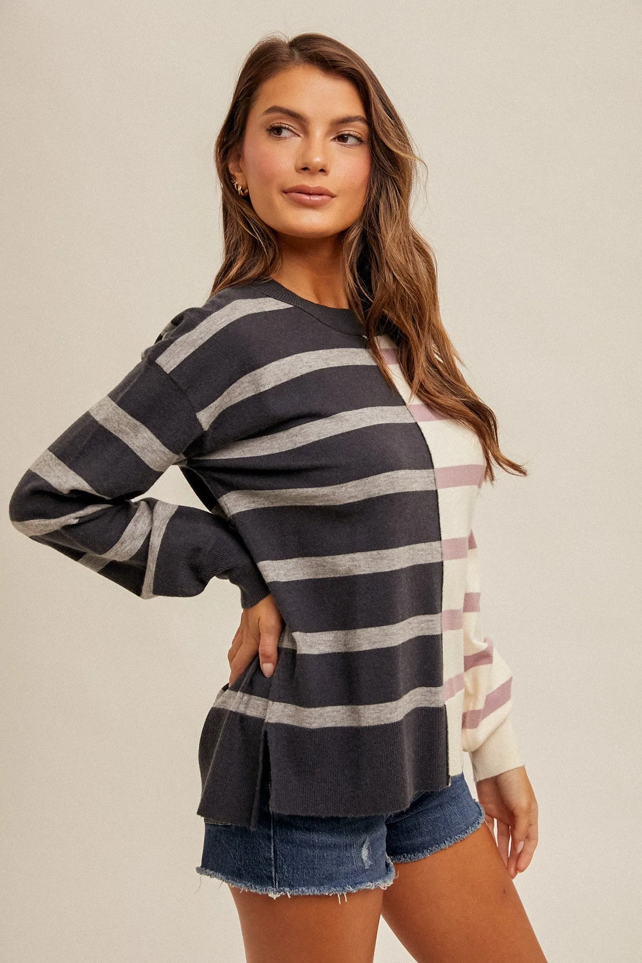 Coral Colorblock Sweater