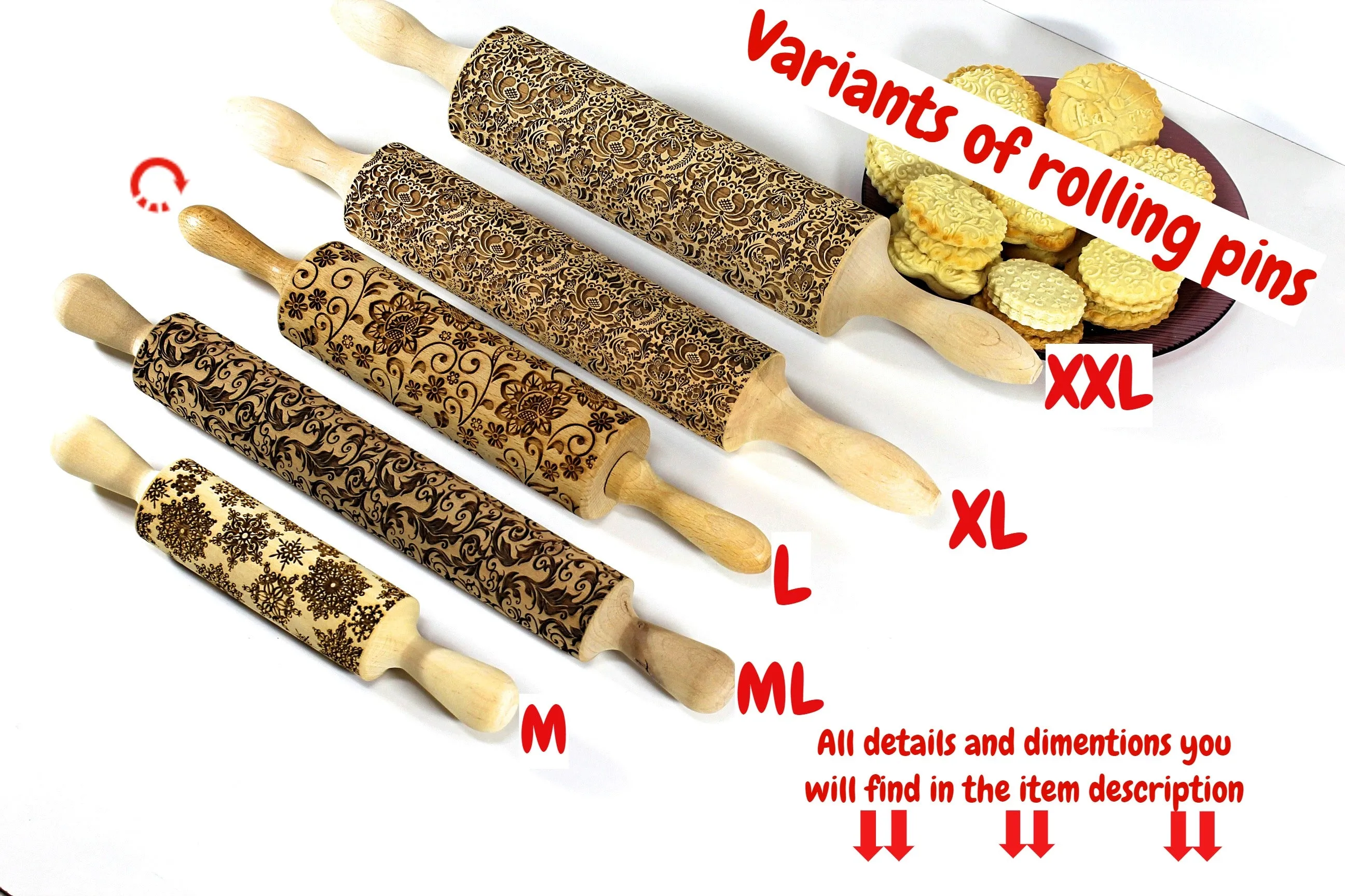 Damask Embossed Rolling Pin, Kaleidoscope, Textured Cookies,Clay Stamp
