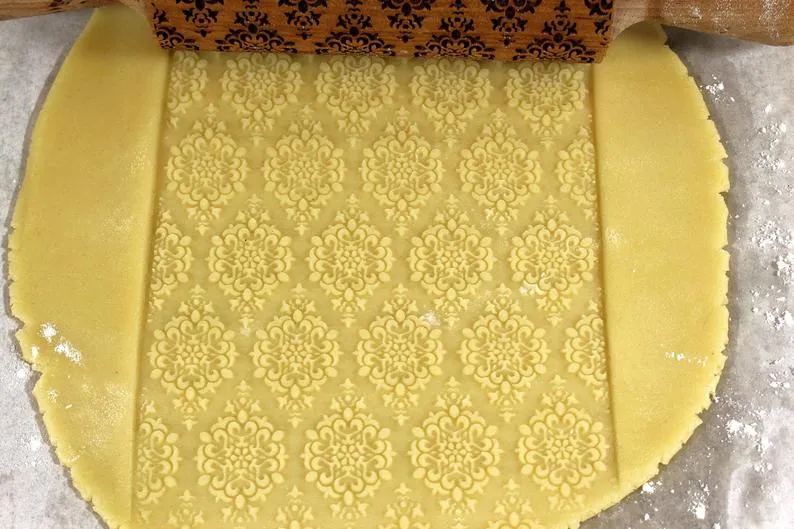 Damask Embossed Rolling Pin, Kaleidoscope, Textured Cookies,Clay Stamp