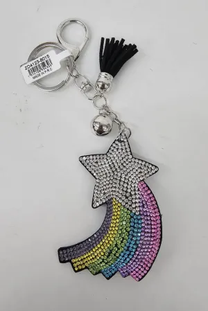 Diamante Rainbow Star Tassel Keyrings