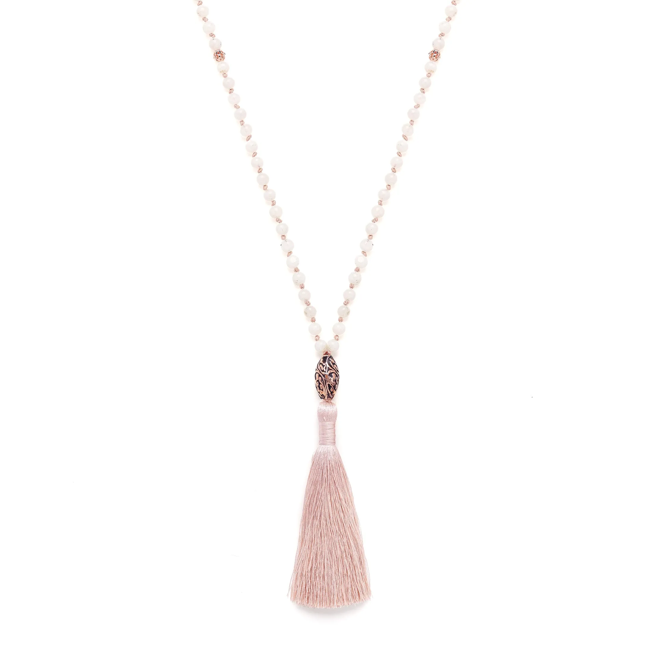 Divine Intuition 108 Bead Mala, Cream Moonstone