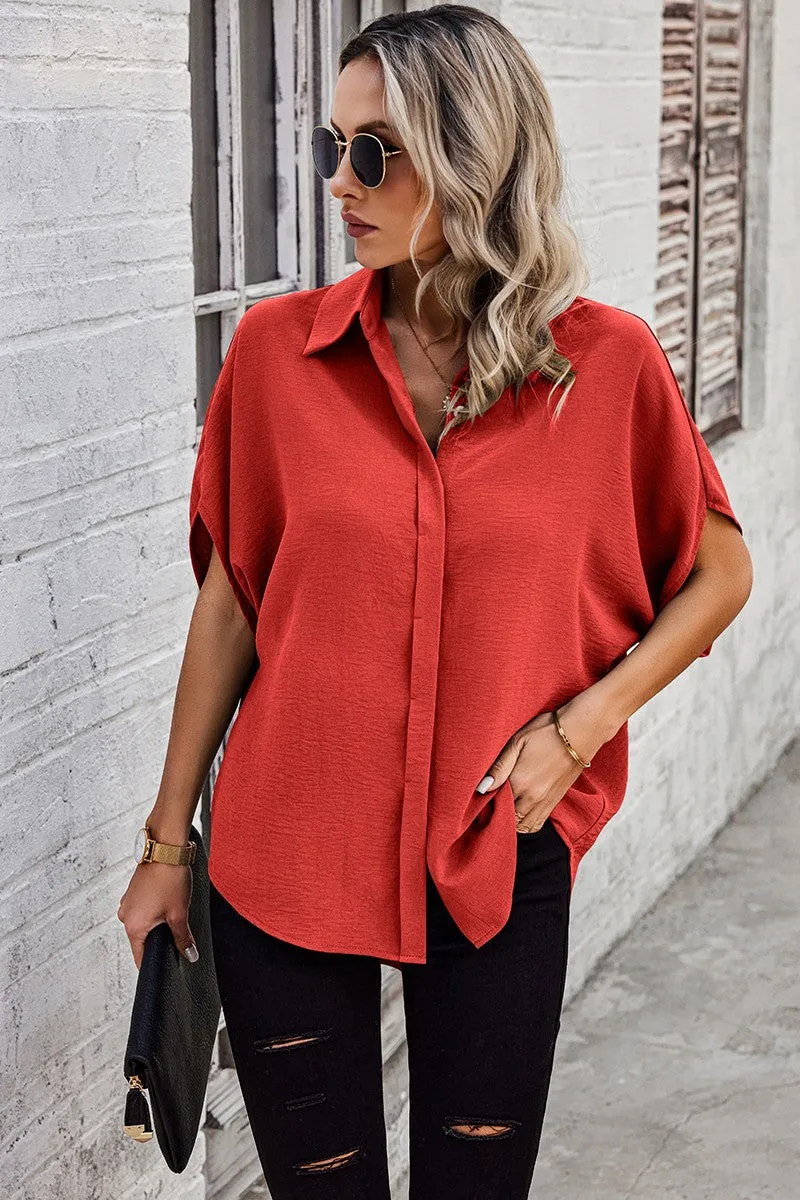 Dolman Sleeves Button Front Blouse