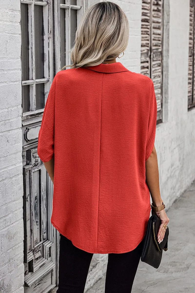 Dolman Sleeves Button Front Blouse