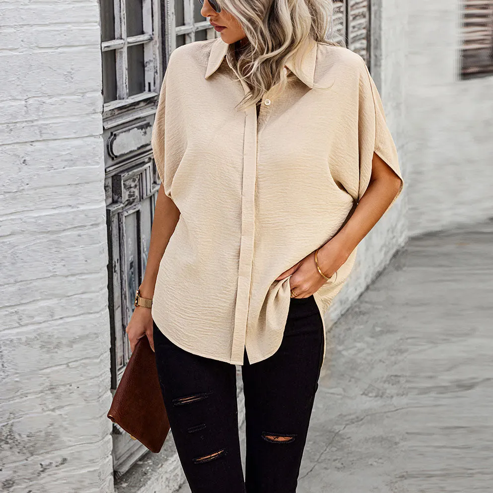 Dolman Sleeves Button Front Blouse