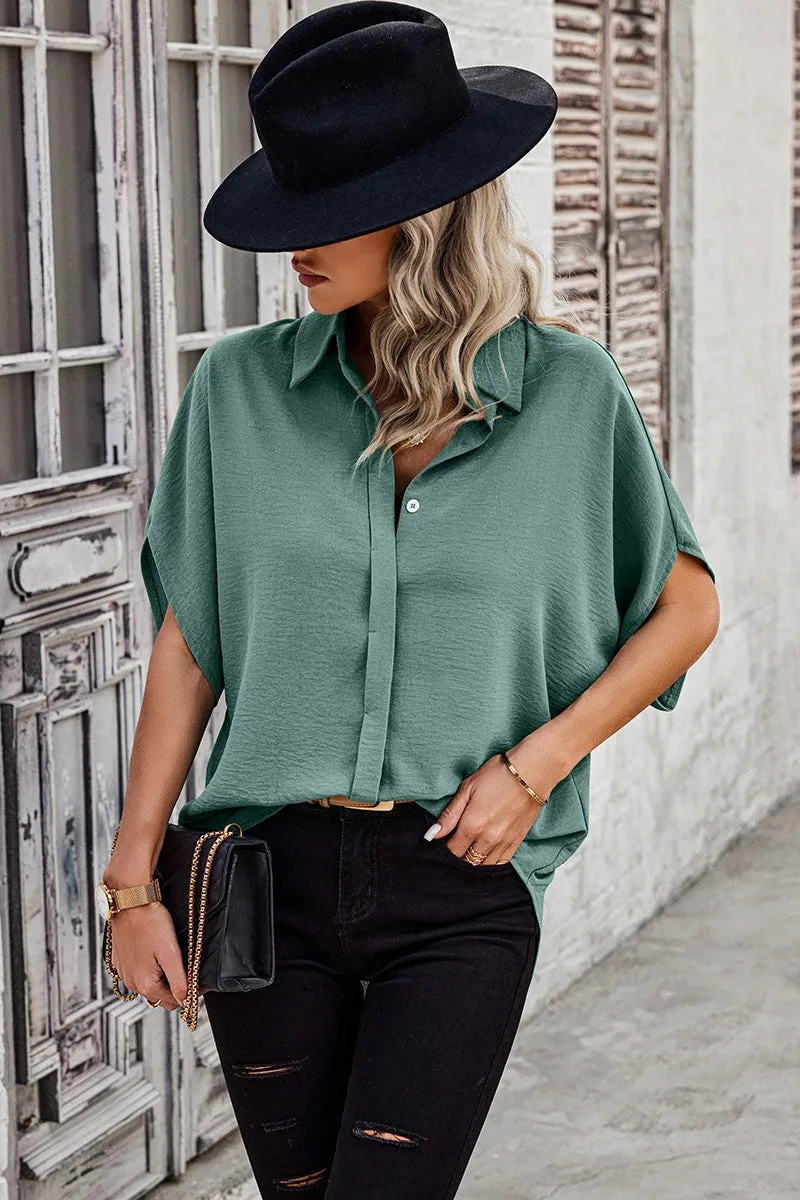 Dolman Sleeves Button Front Blouse