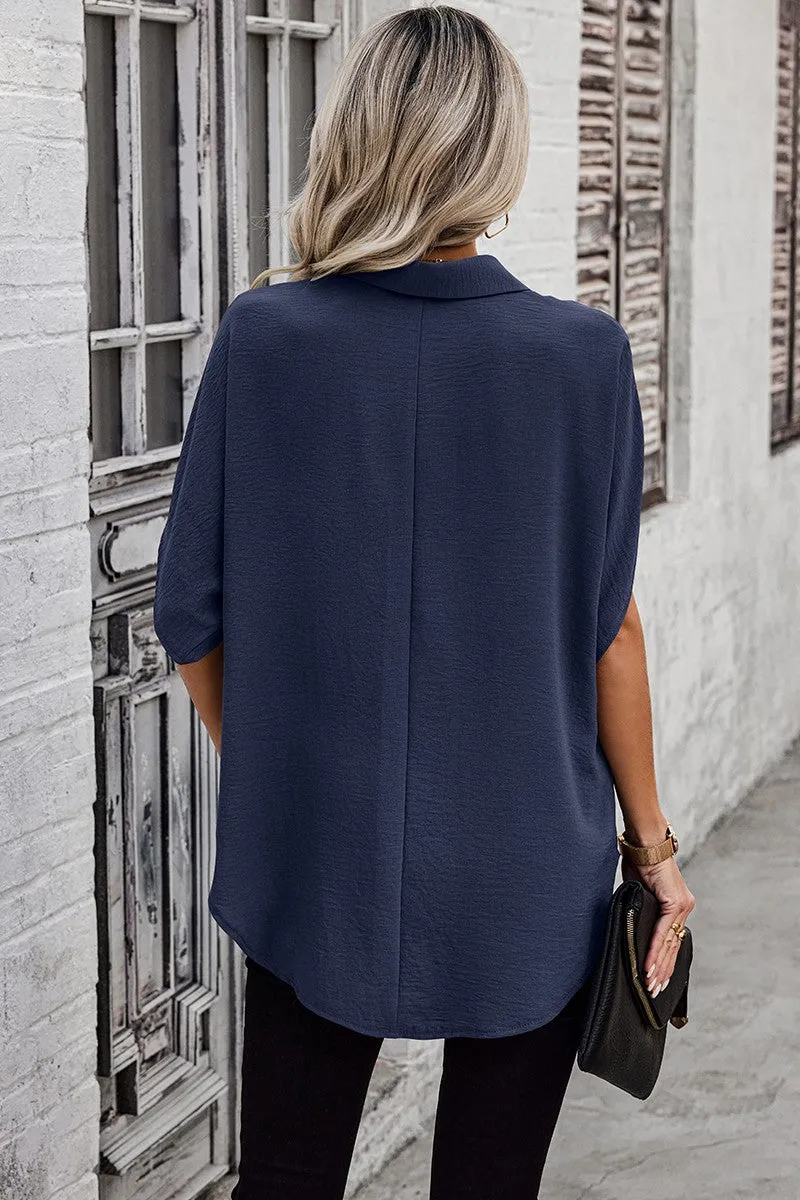 Dolman Sleeves Button Front Blouse