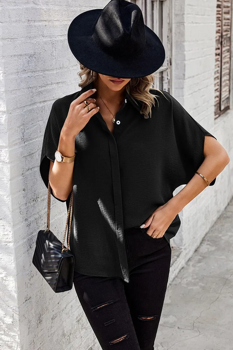 Dolman Sleeves Button Front Blouse