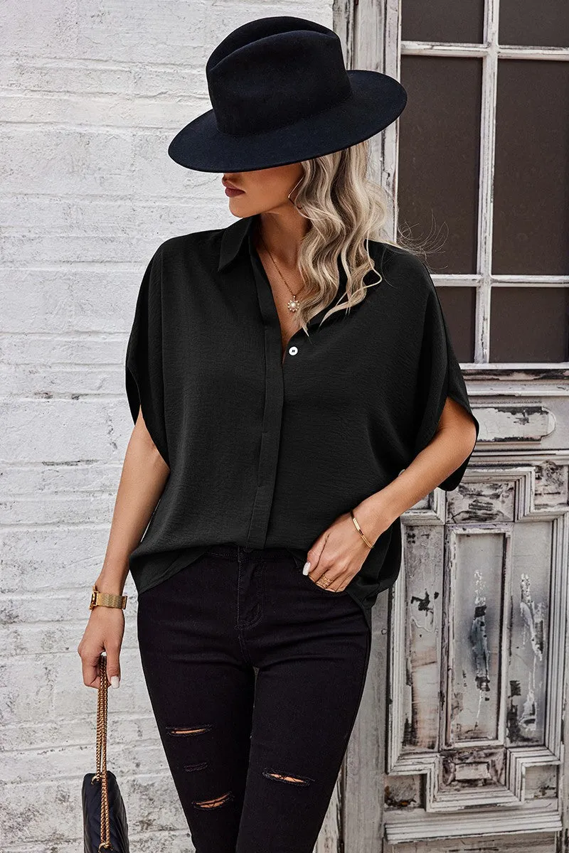 Dolman Sleeves Button Front Blouse
