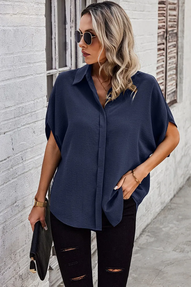 Dolman Sleeves Button Front Blouse