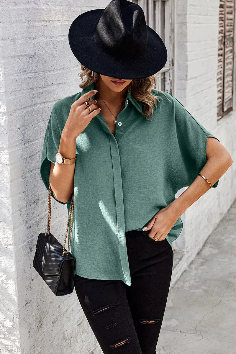 Dolman Sleeves Button Front Blouse