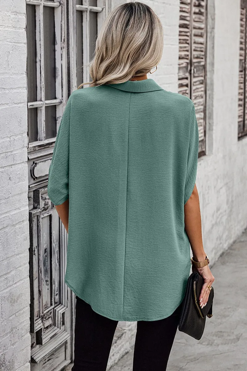 Dolman Sleeves Button Front Blouse