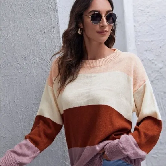 𝅺Drop Shoulder Colorblock Knit Sweater