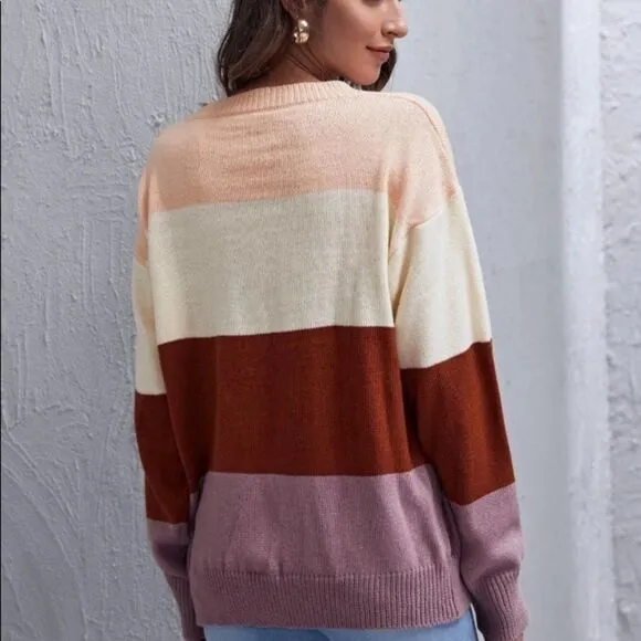 𝅺Drop Shoulder Colorblock Knit Sweater