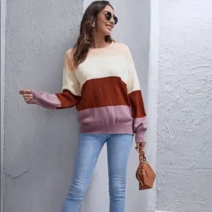 𝅺Drop Shoulder Colorblock Knit Sweater
