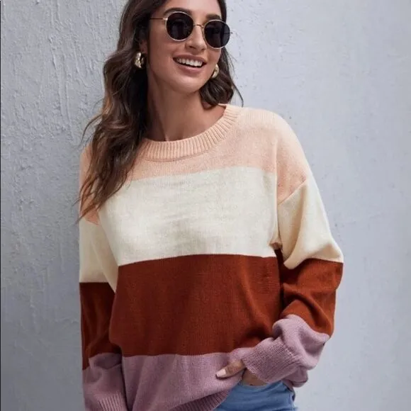 𝅺Drop Shoulder Colorblock Knit Sweater