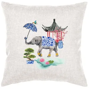 Elephant And Pagoda Pillow Cover