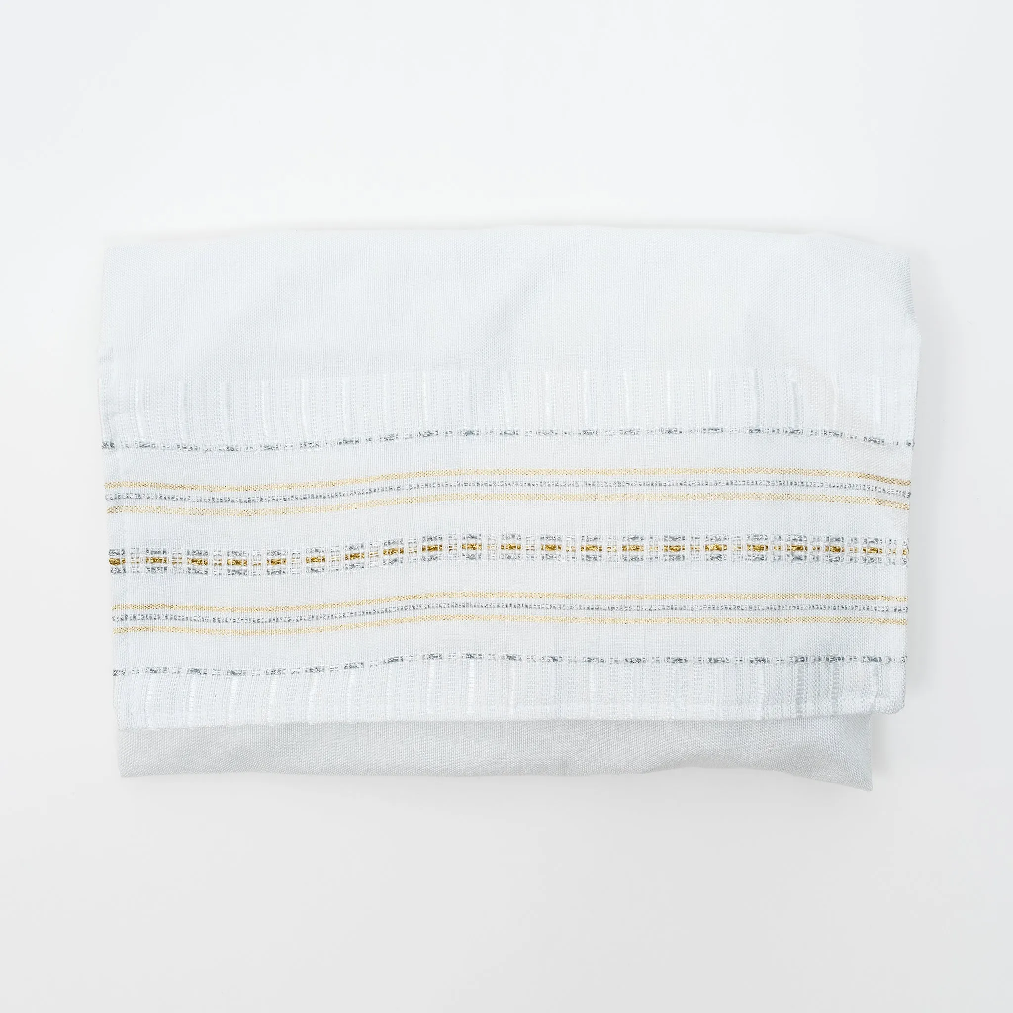 Elia - Silk Tallit - Gold and Silver on White