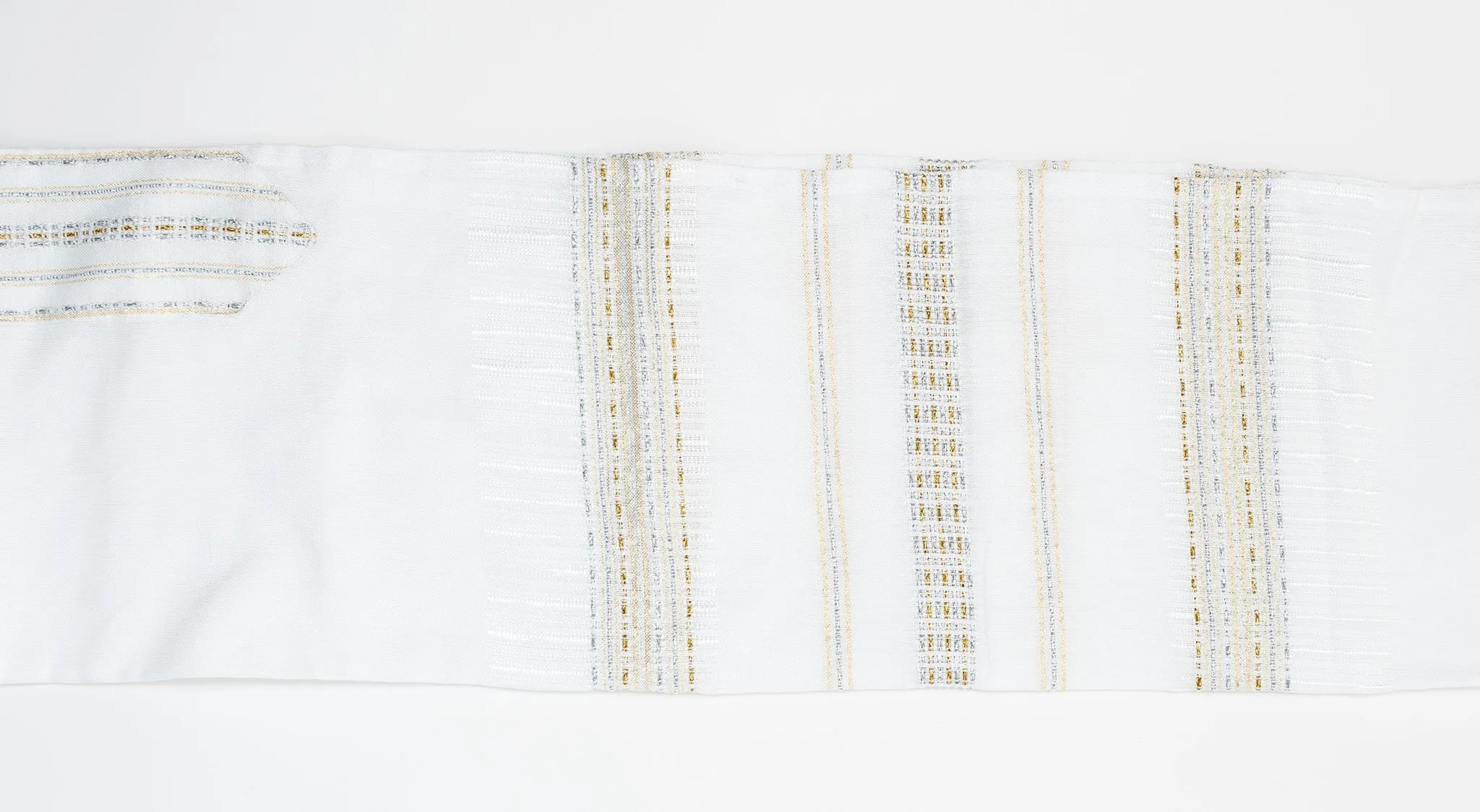 Elia - Silk Tallit - Gold and Silver on White