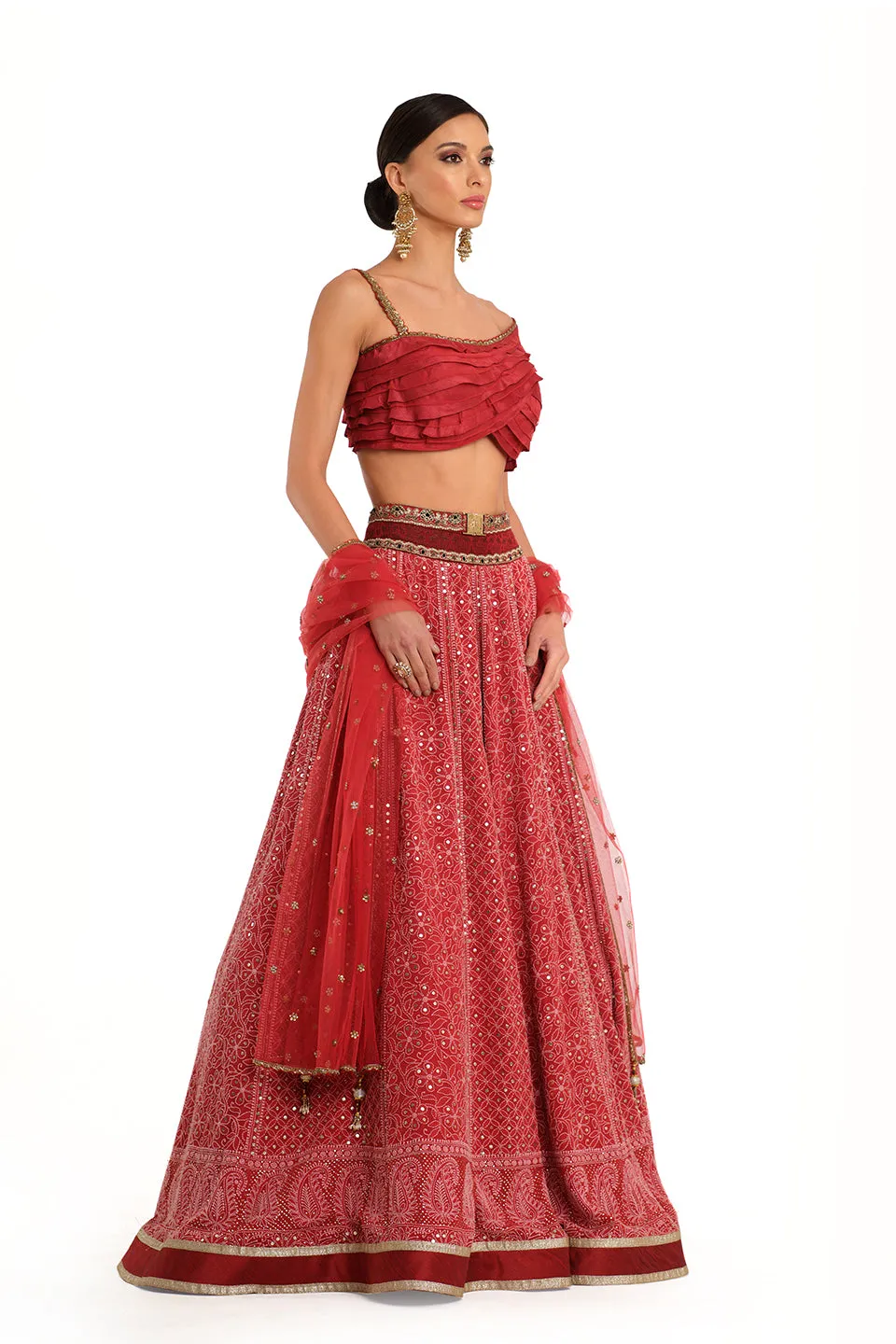 Embroidered Lehenga with Ruffle Blouse
