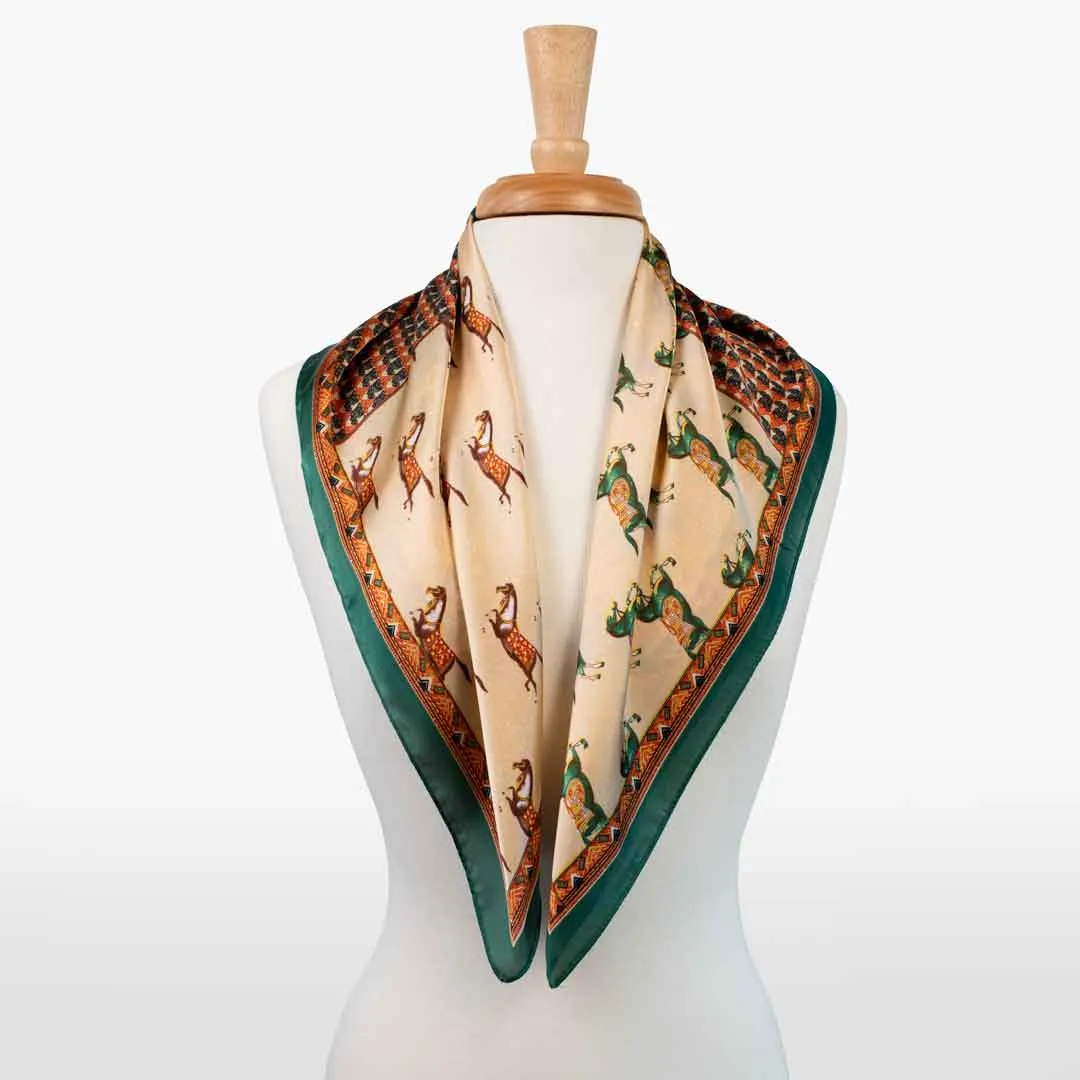 Empire - Stylized Equestrian Pattern Multi-Color w/ Emerald Border Scarf